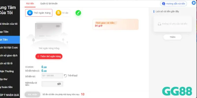 Mẫu phiếu rút tiền GG88 mới để người chơi cập nhật thông tin